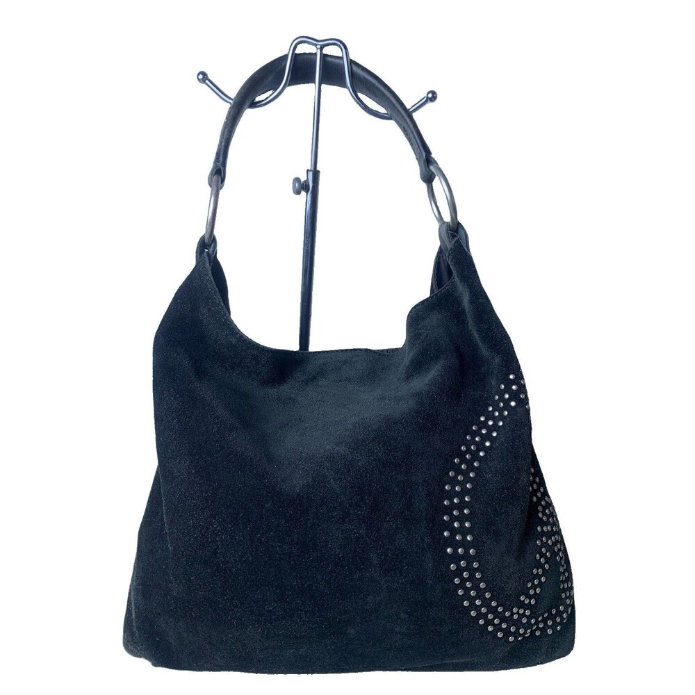 Lucky Brand Black Suede Y2K Peace Sign Hobo Shoulder Bag Purse